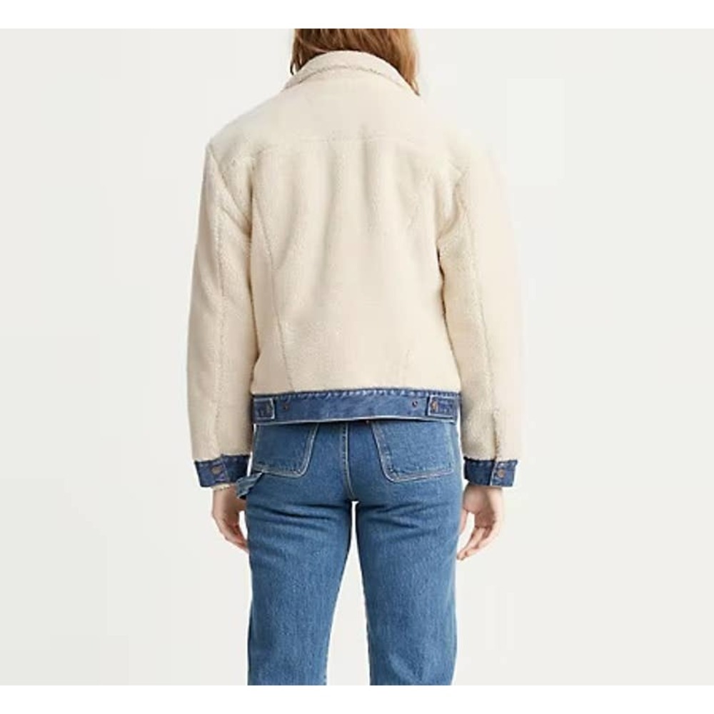 NWT Levis Off-White and Blue Sherpa Ex-Boyfriend Trucker Jacket size small - Picture 3 of 6